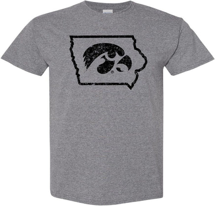 Tigerhawk in State of Iowa - Medium Gray t-shirt for the Iowa Hawkeyes. Officially Licensed and approved by the University of Iowa.