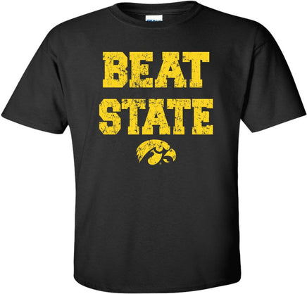 Beat State with Tigerhawk - Black t-shirt for the Iowa Hawkeyes. Officially Licensed and approved by the University of Iowa.