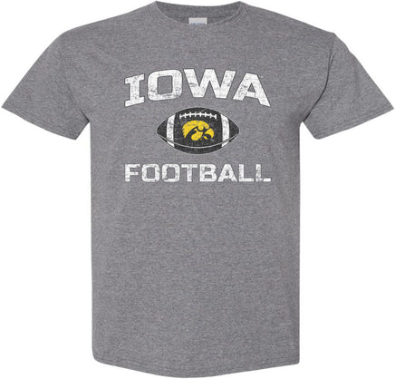 Show your support for the Iowa Football team with this design that has Iowa Football and a football with a gold Tigerhawk. Printed on a pre-shrunk, 50/50 cotton/poly medium gray t-shirt with white, black and gold ink. All of our Iowa Hawkeye designs are Officially Licensed and approved by the University of Iowa.