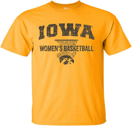 Show your support for Iowa Women's Basketball team! This design has Iowa Women's Basketball and the Tigerhawk under a basketball net. Printed on a pre-shrunk, 100% cotton gold youth t-shirt with black ink. All of our Iowa Hawkeye designs are Officially Licensed and approved by the University of Iowa.