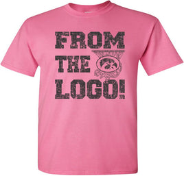 From the Logo! The perfect shirt to cheer on our Iowa Hawkeyes at Carver Hawkeye Arena! This design has From The Logo with a basketball hoop and the oval Tigerhawk logo. Printed on a pre-shrunk, 100% cotton azalea pink t-shirt with black ink. All of our Iowa Hawkeye designs are Officially Licensed and approved by the University of Iowa.