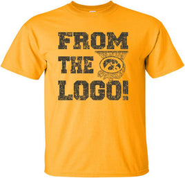 From the Logo! The perfect shirt to cheer on our Iowa Hawkeyes at Carver Hawkeye Arena! This design has From The Logo with a basketball hoop and the oval Tigerhawk logo. Printed on a pre-shrunk, 100% cotton gold t-shirt with black ink. All of our Iowa Hawkeye designs are Officially Licensed and approved by the University of Iowa.