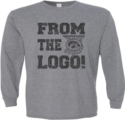 From the Logo! The perfect shirt to cheer on our Iowa Hawkeyes at Carver Hawkeye Arena! This design has From The Logo with a basketball hoop and the oval Tigerhawk logo. Printed on a pre-shrunk, 50/50 cotton/poly medium gray long sleeve t-shirt with black ink. All of our Iowa Hawkeye designs are Officially Licensed and approved by the University of Iowa.