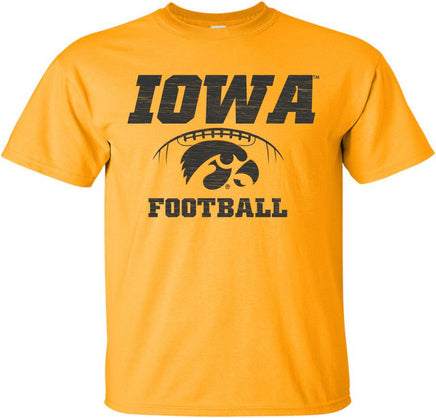Iowa Tigerhawk Football Laces - Gold t-shirt - Gold t-shirt for the Iowa Hawkeyes. Officially Licensed and approved by the University of Iowa.