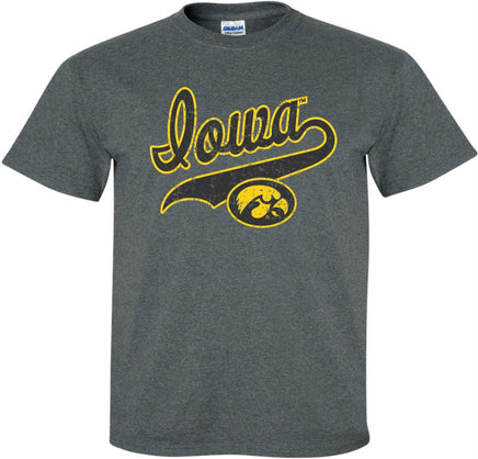 Iowa Script with Tigerhawk - Dark Gray t-shirt for the Iowa Hawkeyes. Officially Licensed and approved by the University of Iowa.