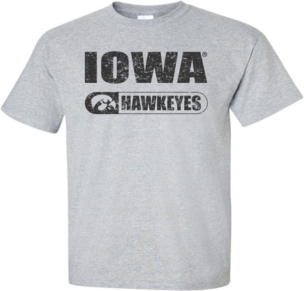 Cheer on the Iowa Hawkeyes with this design that has Iowa above the Tigerhawk and Hawkeyes. Printed on a pre-shrunk, 90/10 cotton/poly light gray t-shirt with black ink. All of our Iowa Hawkeye designs are Officially Licensed and approved by the University of Iowa.