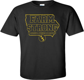 Farm Strong in State of Iowa with circle ANF logo black t-shirt for the Iowa Hawkeyes.