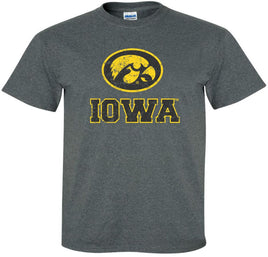 Oval tigerhawk with Iowa - Dark Gray t-shirt for the Iowa Hawkeyes. Officially Licensed and approved by the University of Iowa.
