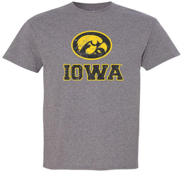 Oval Tigerhawk with Iowa - Medium Gray t-shirt for the Iowa Hawkeyes. Officially Licensed and approved by the University of Iowa.