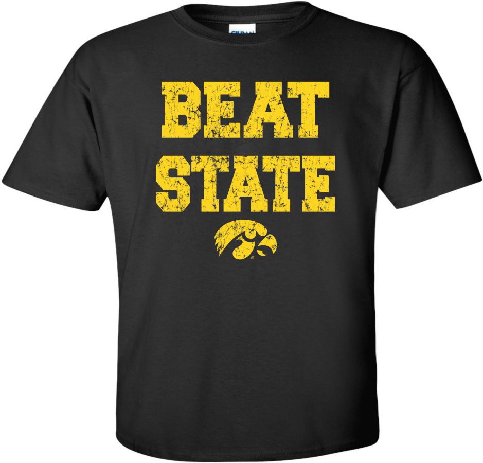 Beat State Beat State with Tigerhawk - Black Iowa Hawkeyes t-shirt| Flexy Threads