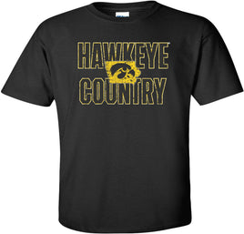 This is Hawkeye Country and we are proud of it! This design has Hawkeye Country with a Tigerhawk inside the state of Iowa. Printed on a pre-shrunk, 100% cotton black t-shirt with white, black and gold ink. All of our Iowa Hawkeye designs are Officially Licensed and approved by the University of Iowa.