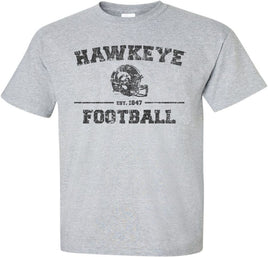 This design is perfect for cheering on the Hawkeyes at Kinnick Stadium! This design has Hawkeye Football with the Hawkeye football helmet. The design also has Est. 1847, the year the University of Iowa was founded. Printed on a pre-shrunk, 90/10 cotton/poly light gray t-shirt with black ink. All of our Iowa Hawkeye designs are Officially Licensed and approved by the University of Iowa.