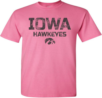 Show your support for the Iowa Hawkeyes! This design has Iowa Hawkeyes with the Tigerhawk. Printed on a pre-shrunk, 100% cotton azalea pink t-shirt with black ink. All of our Iowa Hawkeye designs are Officially Licensed and approved by the University of Iowa.