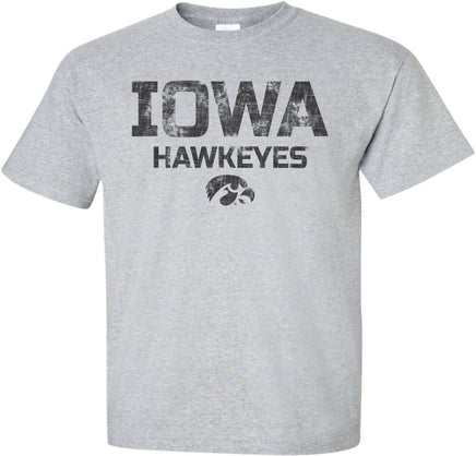 Show your support for the Iowa Hawkeyes! This design has Iowa Hawkeyes with the Tigerhawk. Printed on a pre-shrunk, 90/10 cotton/poly light gray t-shirt with black ink. All of our Iowa Hawkeye designs are Officially Licensed and approved by the University of Iowa.