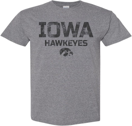 Show your support for the Iowa Hawkeyes! This design has Iowa Hawkeyes with the Tigerhawk. Printed on a pre-shrunk, 50/50 cotton/poly medium gray t-shirt with black ink. All of our Iowa Hawkeye designs are Officially Licensed and approved by the University of Iowa.