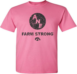 ANF stands for America Needs Farmers and began in 1985 during Farm Crisis. This design has the ANF logo with Farm Strong and the Tigerhawk. Printed on a pre-shrunk, 100% cotton azalea pink t-shirt with black ink. All of our Iowa Hawkeye designs are Officially Licensed and approved by the University of Iowa.