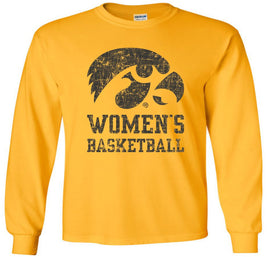 Show your love and support of our Iowa Women's Basketball team! This design says it all with a big Tigerhawk above Women's Basketball. Printed on a pre-shrunk, 100% cotton gold long sleeve t-shirt with black ink. All of our Iowa Hawkeye designs are Officially Licensed and approved by the University of Iowa.