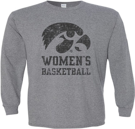 Show your love and support of our Iowa Women's Basketball team! This design says it all with a big Tigerhawk above Women's Basketball. Printed on a pre-shrunk, 50/50 cotton/poly medium gray long sleeve t-shirt with black ink. All of our Iowa Hawkeye designs are Officially Licensed and approved by the University of Iowa.