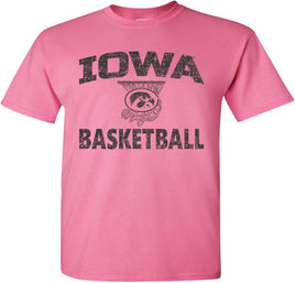 Cheer on our Iowa Hawkeye Men's and Women's Basketball teams with this Iowa Basketball design that has the Tigerhawk in a basketball net. Printed on a pre-shrunk, 100% cotton azalea pink t-shirt with black ink. All of our Iowa Hawkeye designs are Officially Licensed and approved by the University of Iowa.