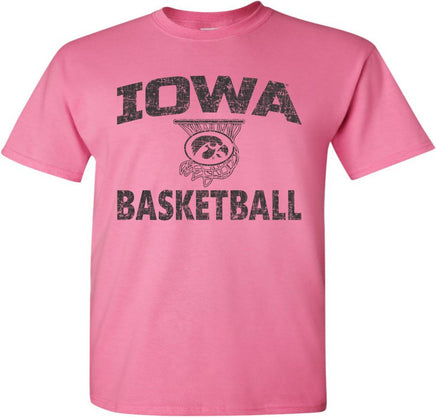 Cheer on our Iowa Hawkeye Men's and Women's Basketball teams with this Iowa Basketball design that has the Tigerhawk in a basketball net. Printed on a pre-shrunk, 100% cotton azalea pink t-shirt with black ink. All of our Iowa Hawkeye designs are Officially Licensed and approved by the University of Iowa.