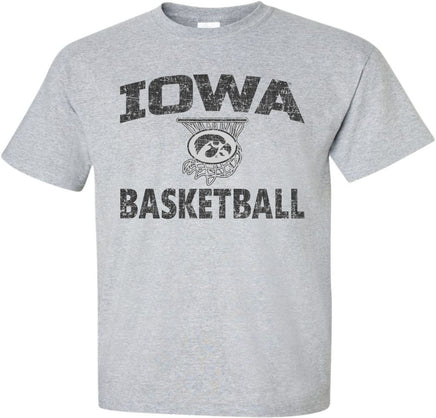 Cheer on our Iowa Hawkeye Men's and Women's Basketball teams with this Iowa Basketball design that has the Tigerhawk in a basketball net. Printed on a pre-shrunk, 90/10 cotton/poly light gray t-shirt with black ink. All of our Iowa Hawkeye designs are Officially Licensed and approved by the University of Iowa.