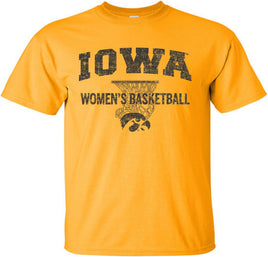 Show your support for Iowa Women's Basketball team! This design has Iowa Women's Basketball and the Tigerhawk under a basketball net. Printed on a pre-shrunk, 100% cotton gold youth t-shirt with black ink. All of our Iowa Hawkeye designs are Officially Licensed and approved by the University of Iowa.