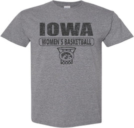 Are you ready to cheer on our Iowa Women's Basketball team at Carver Hawkeye Arena? This design has Iowa Women's Basketball and the oval Tigerhawk logo in a basketball net. Printed on a pre-shrunk, 50/50 cotton/poly medium gray t-shirt with black ink. All of our Iowa Hawkeye designs are Officially Licensed and approved by the University of Iowa.
