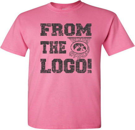 From the Logo! The perfect shirt to cheer on our Iowa Hawkeyes at Carver Hawkeye Arena! This design has From The Logo with a basketball hoop and the oval Tigerhawk logo. Printed on a pre-shrunk, 100% cotton azalea pink t-shirt with black ink. All of our Iowa Hawkeye designs are Officially Licensed and approved by the University of Iowa.