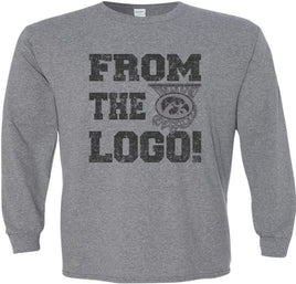 From the Logo! The perfect shirt to cheer on our Iowa Hawkeyes at Carver Hawkeye Arena! This design has From The Logo with a basketball hoop and the oval Tigerhawk logo. Printed on a pre-shrunk, 50/50 cotton/poly medium gray long sleeve t-shirt with black ink. All of our Iowa Hawkeye designs are Officially Licensed and approved by the University of Iowa.