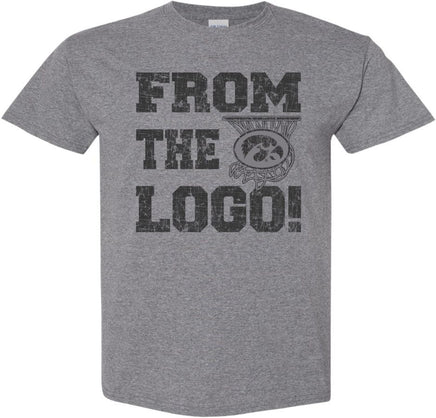 From the Logo! The perfect shirt to cheer on our Iowa Hawkeyes at Carver Hawkeye Arena! This design has From The Logo with a basketball hoop and the oval Tigerhawk logo. Printed on a pre-shrunk, 50/50 cotton/poly medium gray t-shirt with black ink. All of our Iowa Hawkeye designs are Officially Licensed and approved by the University of Iowa.