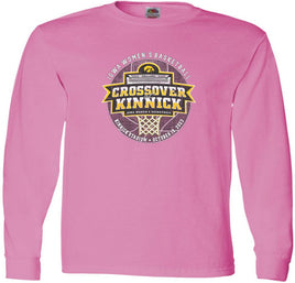The Iowa Women's Basketball Crossover at Kinnick event will be played at Kinnick Stadium on October 15, 2023. Let's pack Kinnick Stadium and cheer on our Iowa Women's Basketball Team! Printed on a pre-shrunk, 100% cotton pink long sleeve t-shirt with white, black and gold ink. Officially Licensed by Iowa.