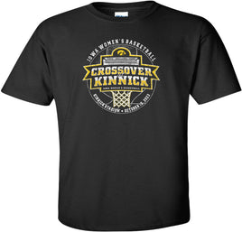 The Iowa Women's Basketball Crossover at Kinnick event will be played at Kinnick Stadium on October 15, 2023. Let's pack Kinnick Stadium and cheer on our Iowa Women's Basketball Team! Printed on a pre-shrunk, 100% cotton black t-shirt with white, black and gold ink. Officially Licensed by the University of Iowa.