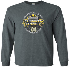 The Iowa Women's Basketball Crossover at Kinnick event will be played at Kinnick Stadium on October 15, 2023. Let's pack Kinnick Stadium and cheer on our Iowa Women's Basketball Team! Printed on a pre-shrunk, 50/50 cotton/poly dark gray long sleeve t-shirt with white, black and gold ink. Officially Licensed by Iowa.