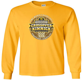 The Iowa Women's Basketball Crossover at Kinnick event will be played at Kinnick Stadium on October 15, 2023. Let's pack Kinnick Stadium and cheer on our Iowa Women's Basketball Team! Printed on a pre-shrunk, 100% cotton gold long sleeve t-shirt with white, black and gold ink. Officially Licensed by Iowa.