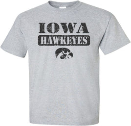 Whether you are going to Kinnick Stadium, Carver-Hawkeye Arena, or just out and about, this is a great shirt to show off your Hawkeye Pride. The design has Iowa Hawkeyes in a stencil font and a Tigerhawk. Printed on a pre-shrunk, 90/10 cotton/poly light gray t-shirt with black ink. All of our Iowa Hawkeye designs are Officially Licensed and approved by the University of Iowa.