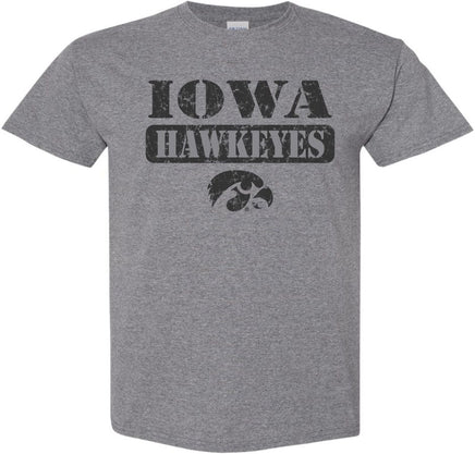 Whether you are going to Kinnick Stadium, Carver-Hawkeye Arena, or just out and about, this is a great shirt to show off your Hawkeye Pride. The design has Iowa Hawkeyes in a stencil font and a Tigerhawk. Printed on a pre-shrunk, 50/50 cotton/poly medium gray t-shirt with black ink. All of our Iowa Hawkeye designs are Officially Licensed and approved by the University of Iowa.