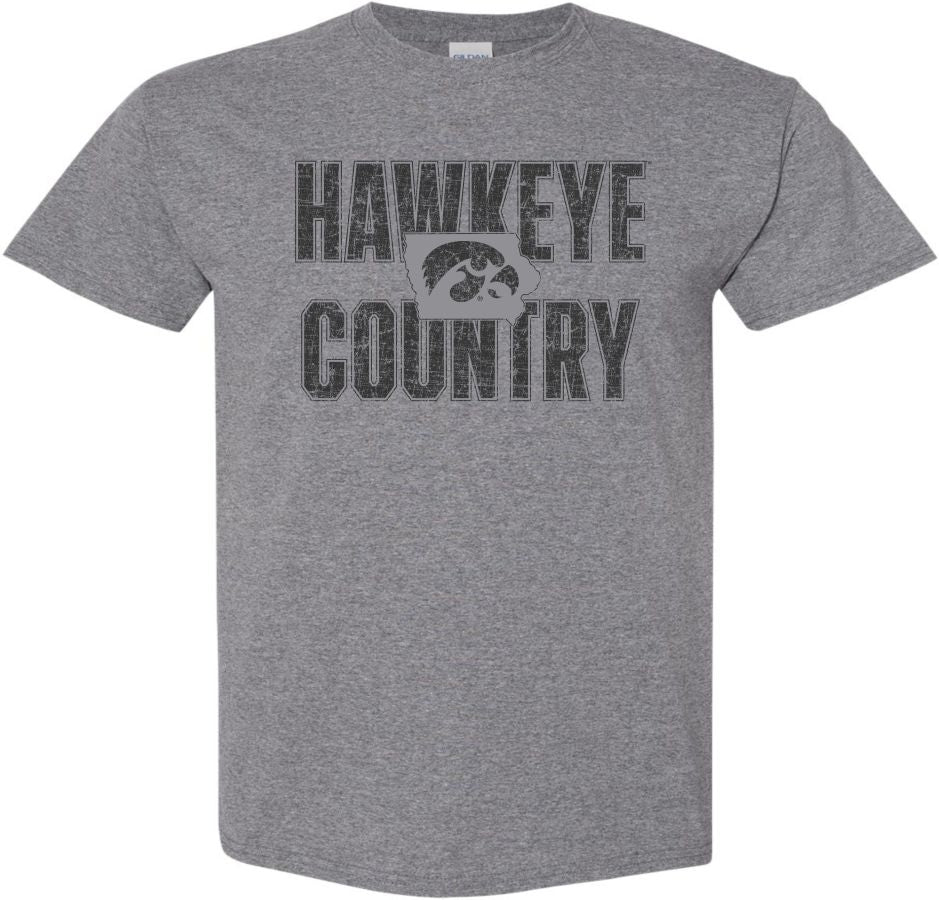 Hawkeye Country Hawk in State - Medium Gray t-shirt| Flexy Threads