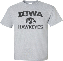 This is a great shirt to wear while cheering on the Iowa Hawkeyes at Kinnick Stadium and Carver-Hawkeye Arena. The design has an arched Iowa, Tigerhawk and Hawkeyes. Printed on a pre-shrunk, 90/10 cotton/poly light gray t-shirt with black ink. All of our Iowa Hawkeye designs are Officially Licensed and approved by the University of Iowa.