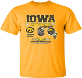 Get ready to Swarm the Tampa! Our Iowa Hawkeye football team will be taking on the Vanderbilt Commodores in the 2025 Reliaquest Bowl! The Reliaquest Bowl will be played on December 31st at Raymond James Stadium in Tampa Florida. Let's Swarm Tampa and win the Reliaquest Bowl! Go Hawks!

This Reliaquest Bowl design will be printed on a pre-shrunk, 100% cotton gold t-shirt with white, black and gold ink. All of our Iowa Hawkeye designs are Officially Licensed and approved by the University of Iowa.