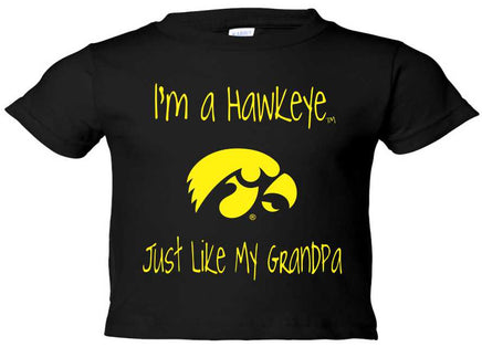 I'm a Hawkeye Like My Grandpa - Black Infant-Toddler t-shirt. Officially Licensed and approved by the University of Iowa.