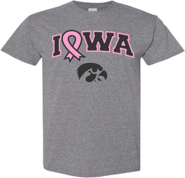 Pink Ribbon Iowa - Medium Gray t-shirt for the Iowa Hawkeyes. Officially Licensed and approved by the University of Iowa.