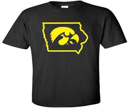Tigerhawk in State of Iowa - Black t-shirt. Officially Licensed and approved by the University of Iowa.