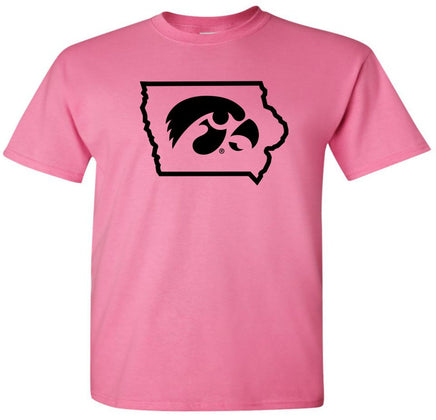 Tigerhawk in State of Iowa - Azalea Pink t-shirt. Officially Licensed and approved by the University of Iowa.