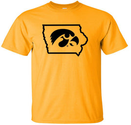 Tigerhawk in State of Iowa - Gold t-shirt. Officially Licensed and approved by the University of Iowa.