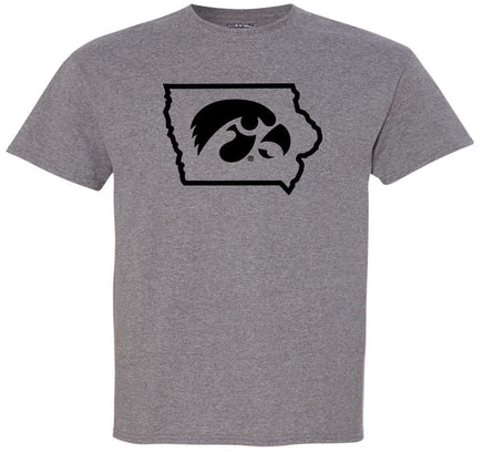 Tigerhawk in State of Iowa - Medium Gray t-shirt. Officially Licensed and approved by the University of Iowa.