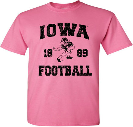 Iowa Football 1889 Herky - Azalea Pink t-shirt for the Iowa Hawkeyes. Officially Licensed and approved and approved by the University of Iowa.