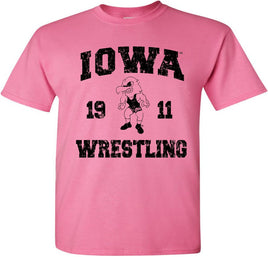 Iowa Wrestling 1911 - Azalea Pink t-shirt for the Iowa Hawkeyes. Officially Licensed and approved by the University of Iowa.