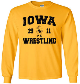Iowa Wrestling 1911 - Gold Long Sleeve Shirt. Officially Licensed and approved by the University of Iowa.