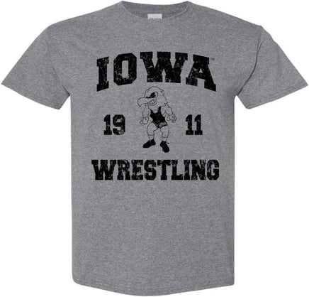 Iowa Wrestling 1911 - Medium Gray t-shirt for the Iowa Hawkeyes. Officially Licensed and approved by the University of Iowa.