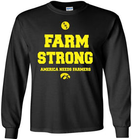 Farm Strong - America Needs Farmers - Black Long Sleeve shirt. Officially Licensed and approved by the University of Iowa.